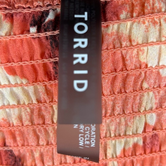 Torrid Off The Shoulder Lace Trim Floral Swim Coverup Mini Dress Coral Size 6 - Picture 5 of 9